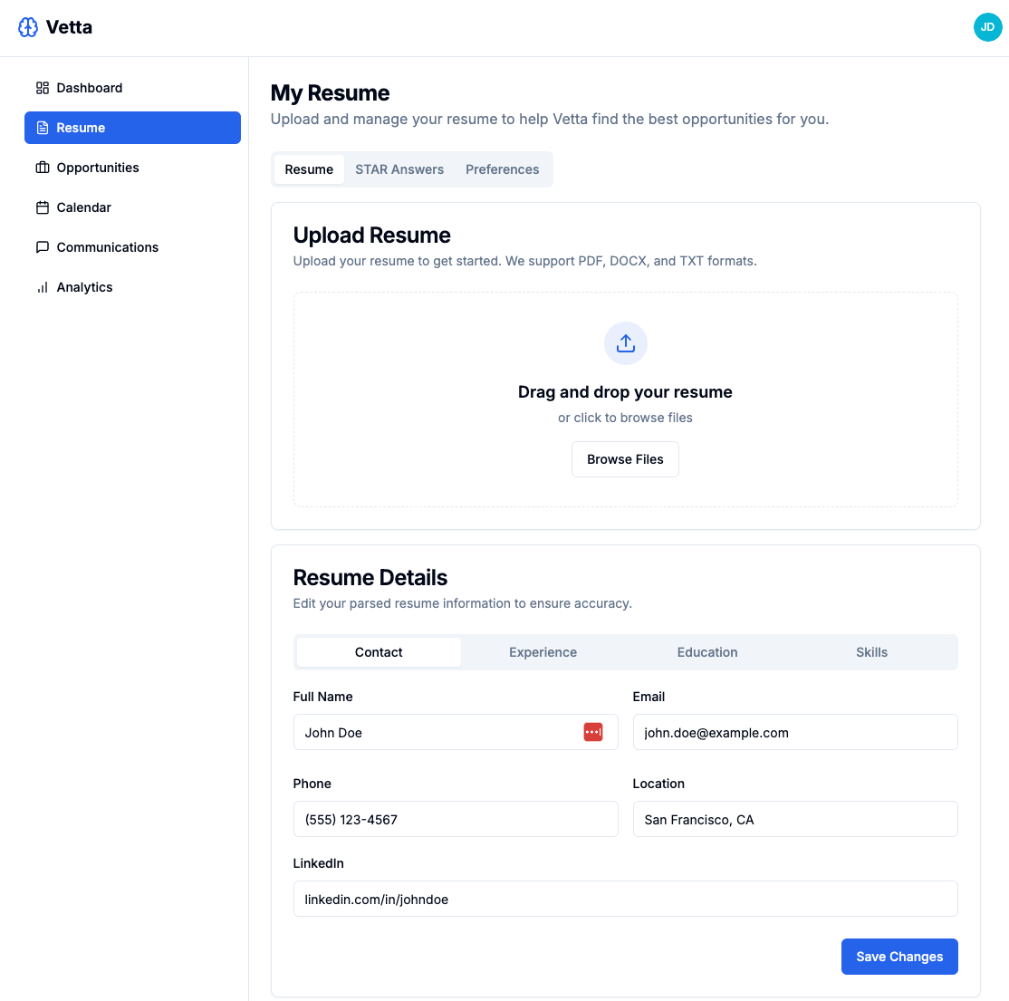 Resume Upload Interface